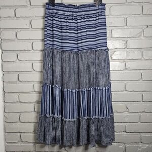 Sundance Boho Maxi Skirt Striped Navy Hippie Festival Coastal Cottagecore L
